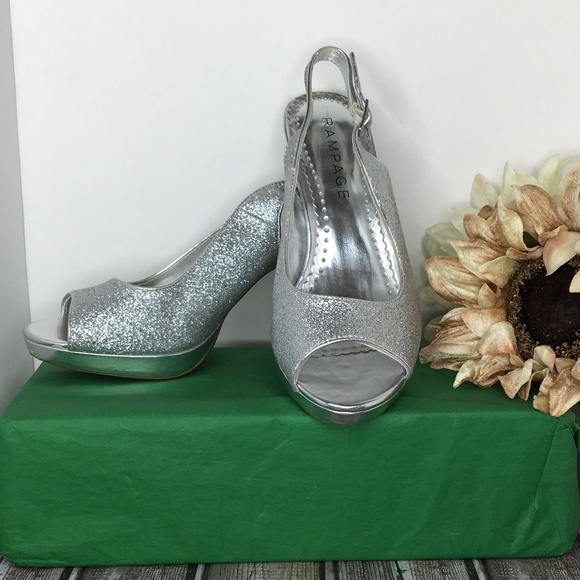 Rampage Women's Dressy Slingback Heel Pumps Shoes Sliver Glitter Open-Toe 8M - Picture 1 of 10